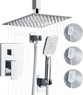 8 Inch Ceiling Mount Shower Faucet Set, Polish Chrome Rainfall Shower System, Square Rain Shower Head with Handheld Spray Combo Ceiling, Silver Rainfall Shower Faucet Fixtures (3-Setting)