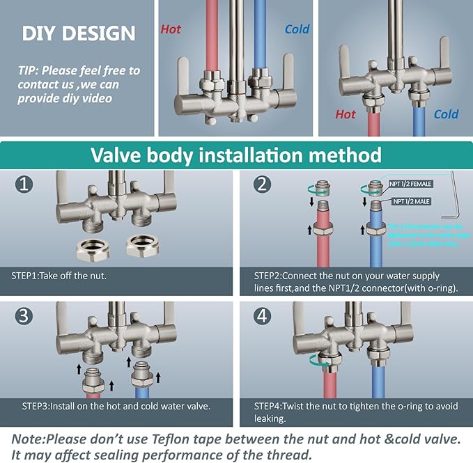 Aolemi Outdoor Shower Fixtures Kit Faucet System 3 Inch Center with Showerhead 2 Handle Exposed Shower with Brass Mix Valve Brushed Nickel