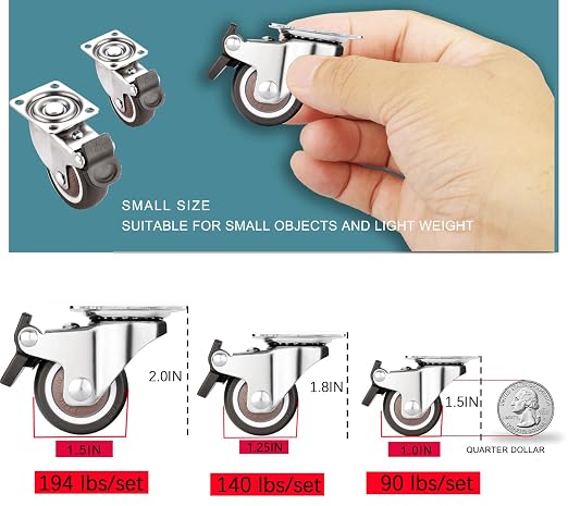 8Pcs 1.5 Inch Low Profile Swivel Casters Wheels, Small Heavy Duty Rubber - Image 5