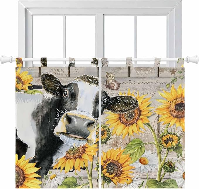 Yellow Sunflowers Bedroom Curtains 63 Inch Length, Window Curtains Tab Top by Unknown