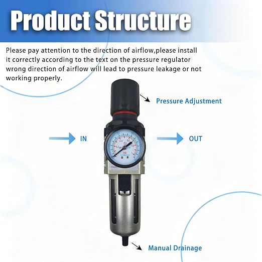 HengMinLingTong AW3000-03D 3/8" NPT Compressed Air Filter Regulator Combo - Image 4