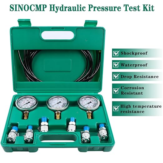 SINOCMP Hydraulic Pressure Test Kit, 3 Pressure Gauges 25Mpa/40Mpa/60Mpa 6 Test - Image 2