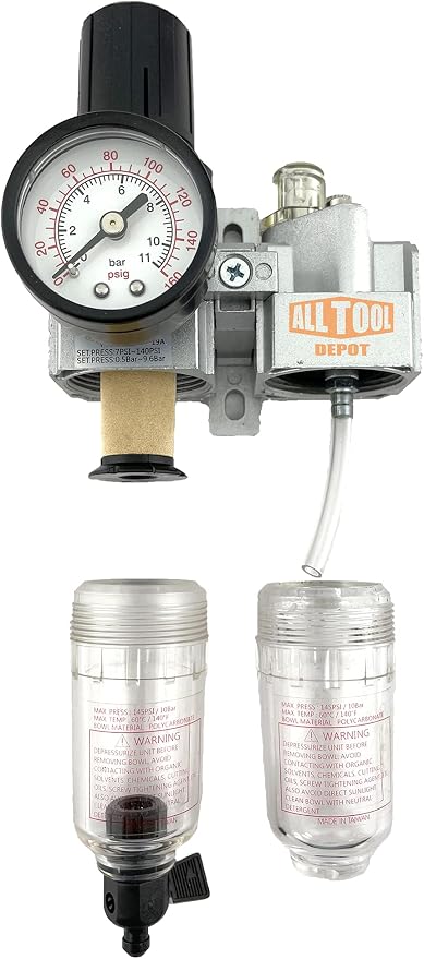 1/4" NPT Mini Compressed Air In Line Filter Regulator Lubricator Oiler Combo - Image 7