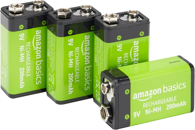 Amazon Basics 4-Pack Rechargeable 9 Volt Ni-MH Batteries, 200 mAh, Pre-Charged by AmazonBasics