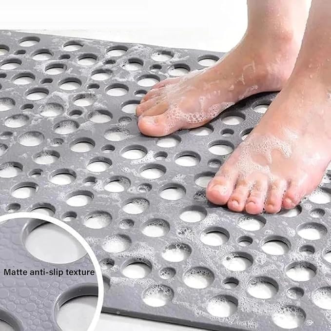 Casa and Beyond Shower Mat,Non Slip Bath Mat and Shower Mat with Suction Cups and Drain Holes,Bathroom Mat Easy to Clean Soft Machine Washable,Bathtub Mat Easy Dry&Cut (Gray,17" x 30"(Rectangular))