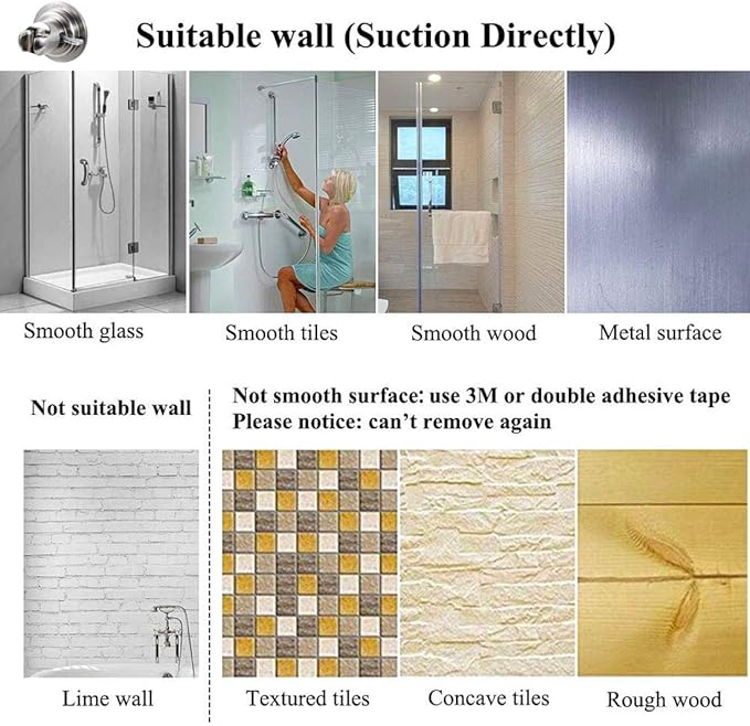 JiePai Suction Cup Shower Head Holder, Adhesive Suction Handheld Shower Head Holder Bracket,Removable Wall Mount Head Holder for Bathroom,Brushed Nickel