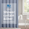 2-in-1 Waterproof Extra Long Fabric Shower Curtain or Liner,Linen Textured,84 Inch Breathable TPU & Washable Bathroom Shower Curtain Set with 12 Plastic Hooks,Modern,72"x84" Blue Gray