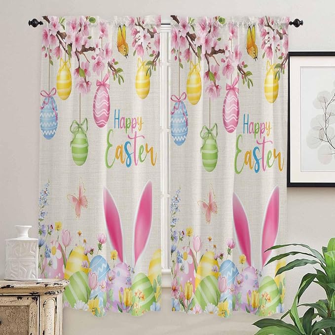 Happy Easter Living Room Curtains 72 Inches length, Spring Farmhouse Bunny Eggs - Image 2