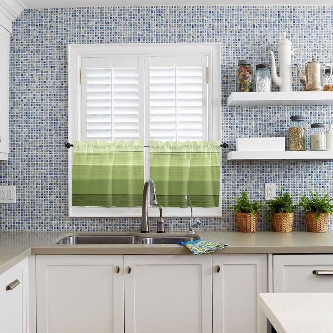 Gradient Green Wooden Board Window Valance Curtains, Retro Country Wood Grain - Image 8