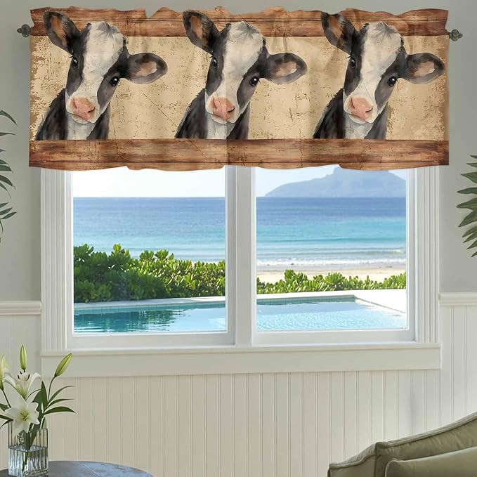 Farmhouse Cow Curtain Valances for Windows, Kitchen Valance Window Treatment - Image 3