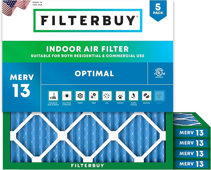 Filterbuy 24x24x1 Air Filter MERV 13 Optimal Smoke & Allergy Defense, by Filterbuy