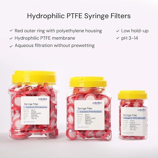 100 Pack Syringe Filter PTFE Lab Filters 0.22μm Pore Size 33mm Diameter - Image 3