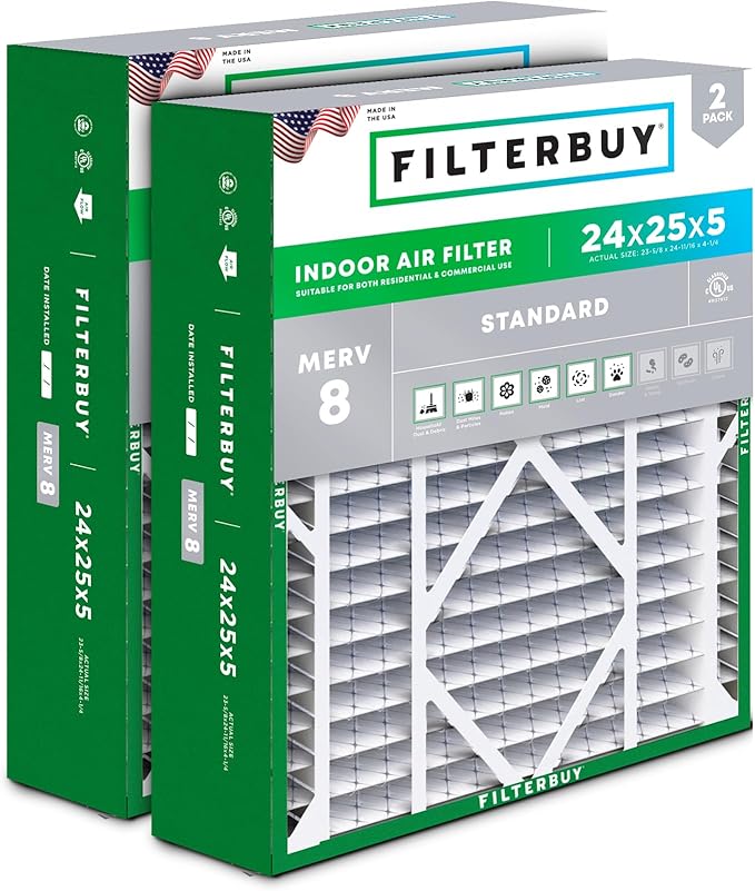 Filterbuy 24x25x5 Air Filter MERV 8 Essential Dust & Allergy Defense, by Filterbuy