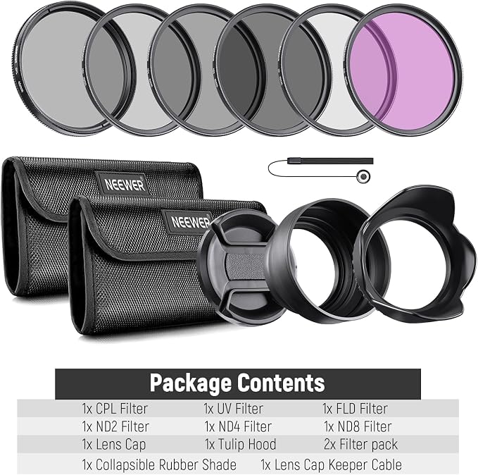 NEEWER 46mm ND Filter Pack and Lens Accessories, ND2 ND4 ND8 UV FLD CPL Filter - Image 8