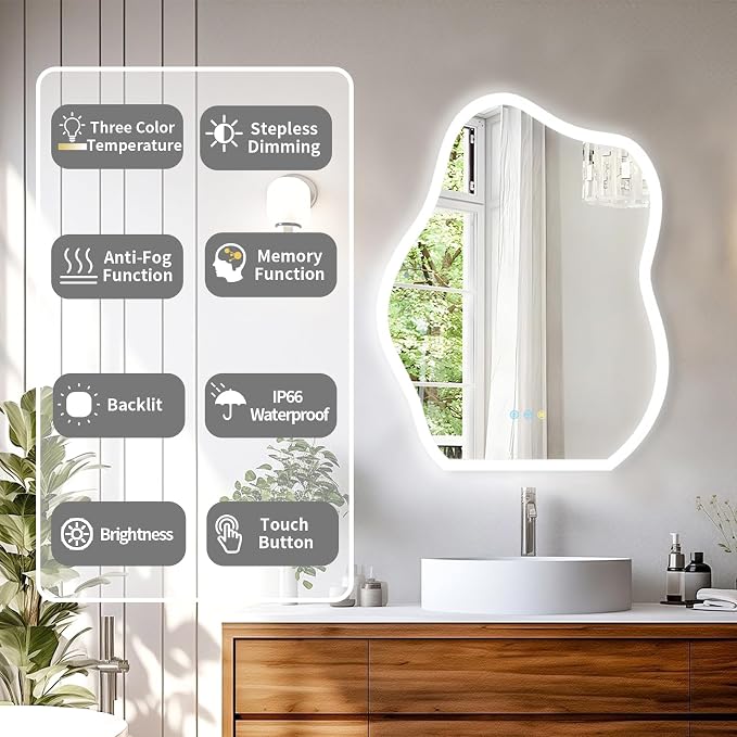 LUVODI Lighted LED Bathroom Mirror: 31.5”x24” Cloud Shape Wall Mounted Vanity - Image 5