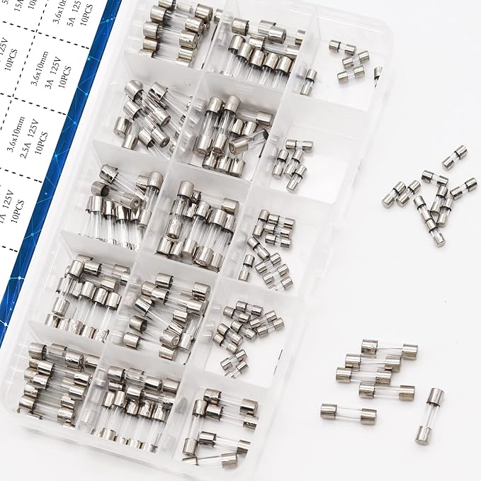 150Pcs Christmas Light Fuses 15 Values 125V Fast Blow Glass Fuses Assortment - Image 3