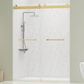 DELAVIN 56"-60" W x 75" H Frameless Shower Door, Double Sliding Shower Door, Glass Shower Door with 5/16" (8mm) Clear SGCC Tempered Glass, Explosion-Proof Film, Stainless Steel Hardware, Gold