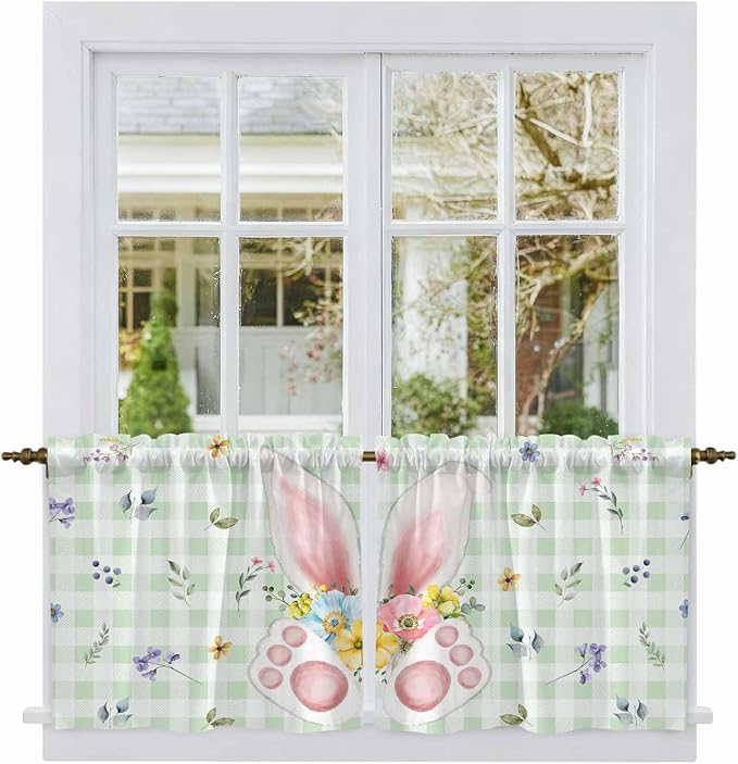 Easter Kitchen Tier Curtains 36 Inch Long 2 Panel Set, Rod Pocket Half Window - Image 2