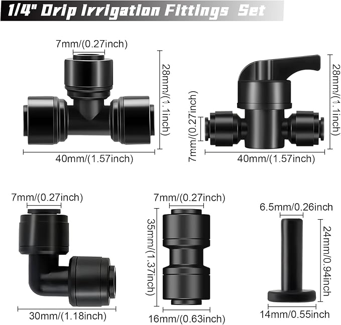 45 Pack Quick Connect 1/4" Drip Tubing Irrigation Fittings Kit Universal 1/4'' - Image 2