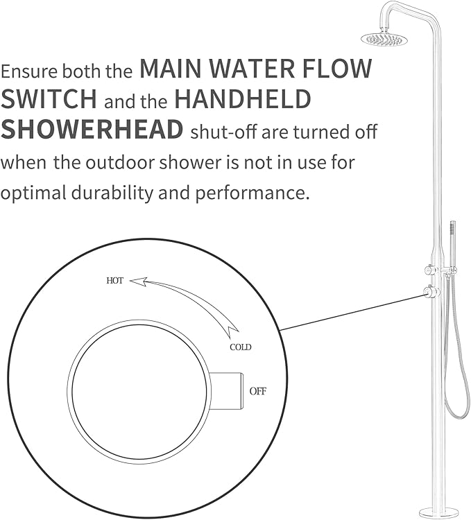 HEATGENE Outdoor Shower with Body Jets and Handheld Shower Head for Outside/Poolside/Patio Drench Shower, Outdoor Shower System, Brushed