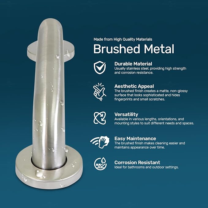 Brushed Metal Grab Bars For Bathroom, Strong Shower Handle And Bath Handle For Safety, Shower Grab Bars For Seniors, Safety Bars For Shower Chair Bench, Shower Handle For The Elderly, Great Toilet Bar