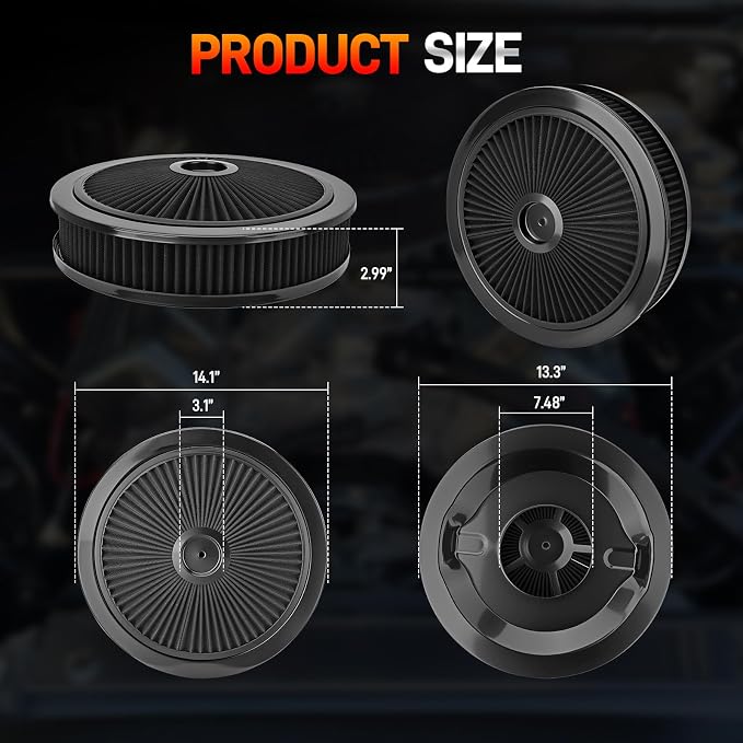 14"x3" High Flow Round Air Cleaner Filter Assembly Kit - Image 7