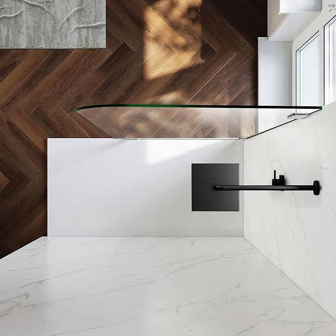 30" W ×78" H Shower Glass Panel, Frameless Fixed Glass Shower Panel with Clamps, 3/8"(10mm) Thick Clear Tempered Glass Shower Door, Bathroom Shower Screen in Polished Chrome Finish