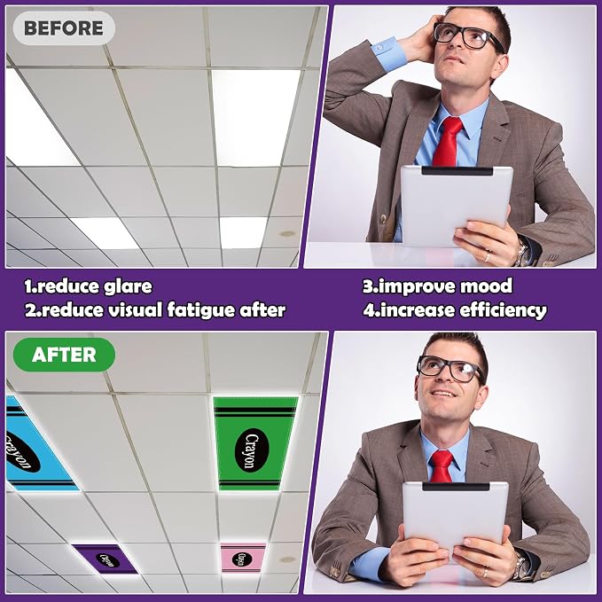 8Pcs Classroom Light Covers for Fluorescent Lights, Magnetic 2x4 FT Ceiling - Image 5