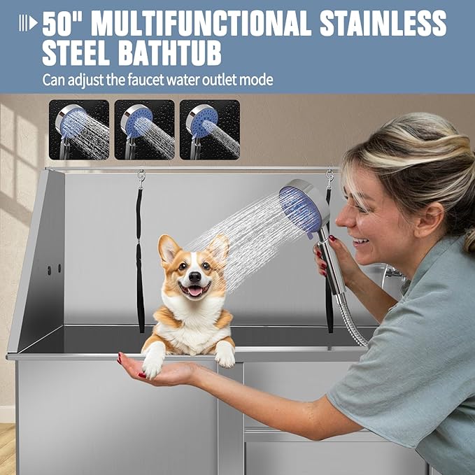 Dog Washing Station Large Dogs Grooming Tub Professional Stainless Steel Dog Bathtubs Bathing Tub Pet Washing Station For Home With Steps