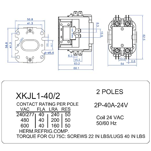 Dreyoo 1 Pcs 24V Coil 40A 2 Pole Air Conditioner Contactor, UL Certified HVAC - Image 2