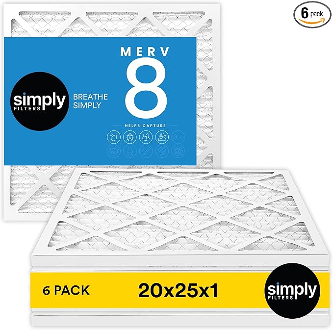 Simply 20x25x1 Air Filter, Merv 8, 6 Pack, by SimplyFilters