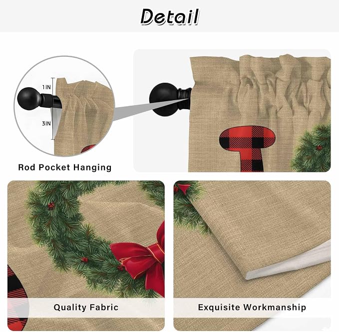 Red Green Christmas Window Curtains 72 Inch Long 2 Panel Set, Rod Pocket Long - Image 9