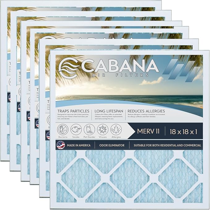 Cabana Filters 6-Pack 18x18x1 MERV 11 AC Furnace Air Filter by CabanaAirFilters