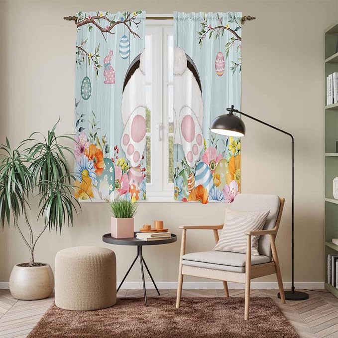 Easter Bunny Window Curtains 63 Inch Long 2 Panel Set, Rod Pocket Bedroom - Image 7