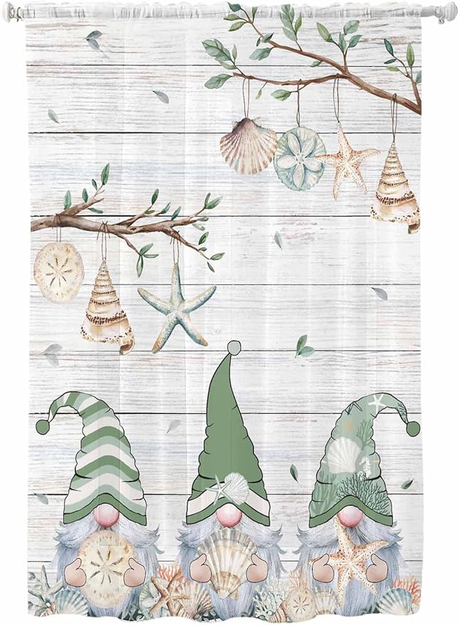 Sheer Curtains 72 Inches Long, Sage Green Gnomes Semi Sheer Curtains Light by Unknown