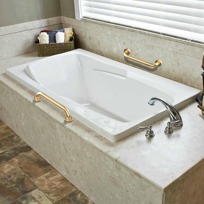 20 Inch Anti Slip Shower Grab Bar Gold, Munzong 2 Pack Bathroom Grab Bar, Knurled Bathroom Balance Bar,Safety Hand Rail Support Handicap Elderly Injury Senior Assist Bath Handle
