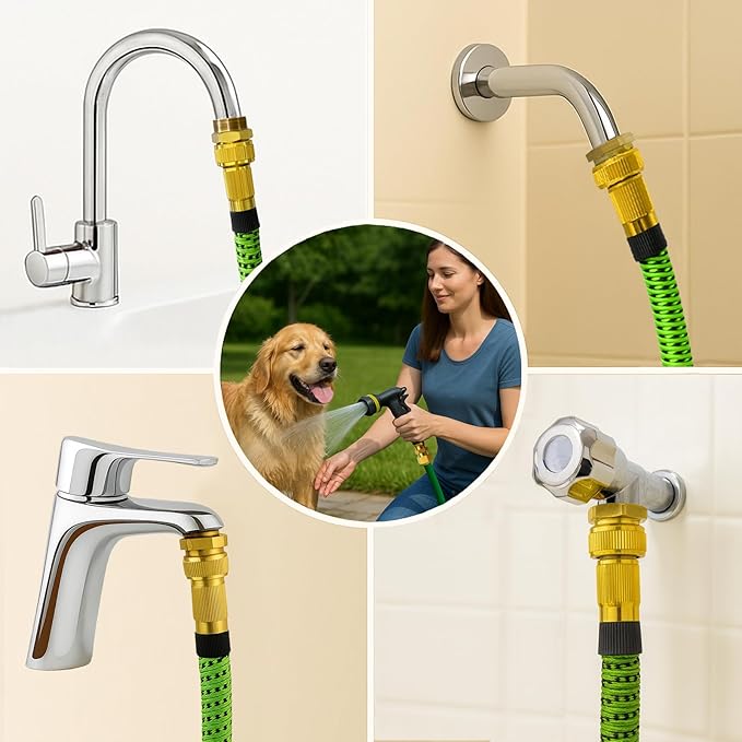 Shower Hose Adapter and Faucet Adapter Kit, Brass G1/2" Female, 55/64"-27 Female, and 15/16"-27 Male to 3/4" GHT Male Garden Hose Connector, with Washer and PTFE Tape