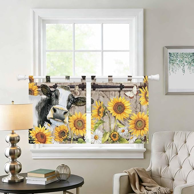 Retro Farmhouse Flower Kitchen Curtains 36 Inch Length, Small Window Curtains - Image 2