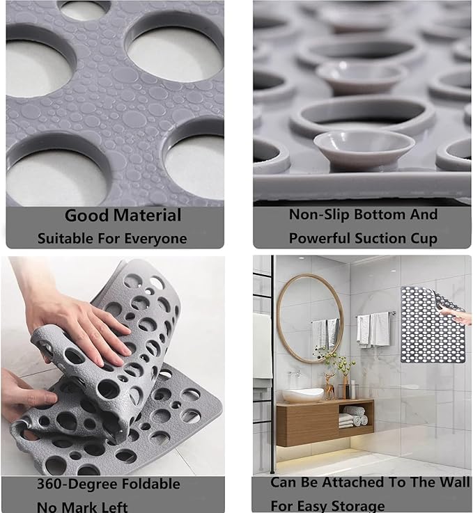 Casa and Beyond Shower Mat,Non Slip Bath Mat and Shower Mat with Suction Cups and Drain Holes,Bathroom Mat Easy to Clean Soft Machine Washable,Bathtub Mat Easy Dry&Cut (Green,21" x 21"(Rectangular))
