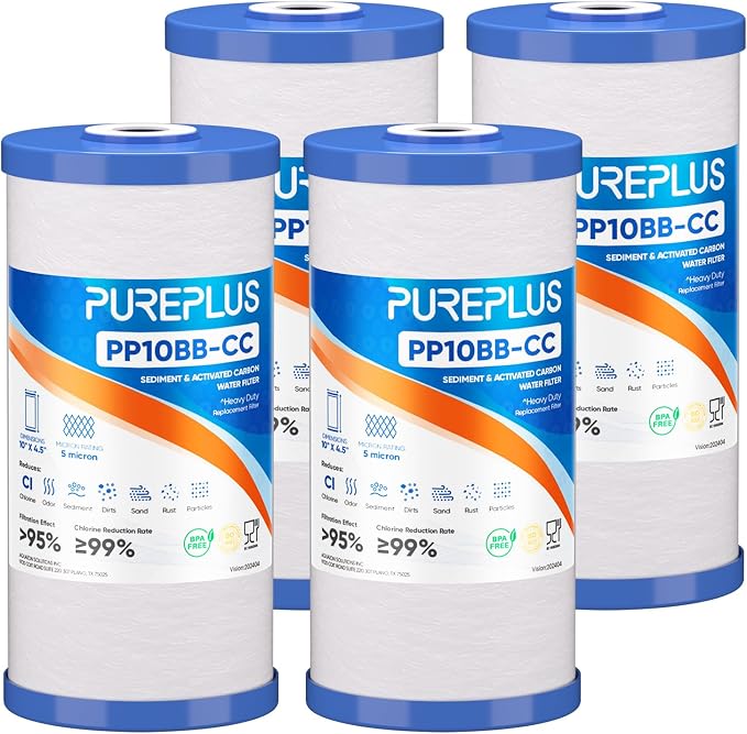 PUREPLUS 5 Micron 10" x 4.5" Whole House FXHTC Sediment and Carbon Water Filter by PUREPLUS