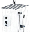10 Inch Ceiling Mount Shower Faucet Set, Silver Rainfall Shower System with Valve Trim, Square Rain Shower Spray Combo Luxury Shower Fixtures Polish Chrome Shower Head and Handle Set