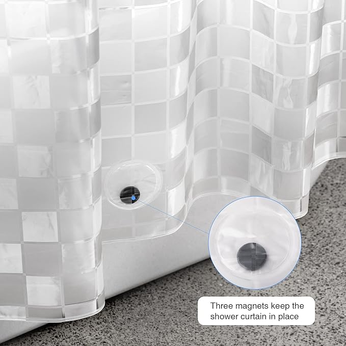 WELTRXE EVA Shower Curtain Liner 72x72 Inch 8G Heavy Duty Clear Shower Liner with Design, Plastic Shower Curtains for Bathroom Bathtub, Shower Stall, 3D Frosted Square Pattern, 3 Magnets