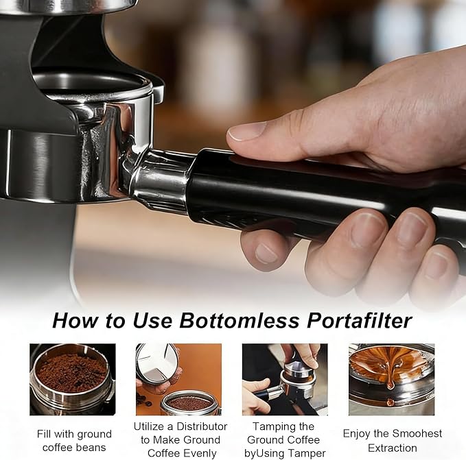 Bottomless Portafilter 58mm, 2 Ears Stainless Steel Bottomless Naked - Image 5