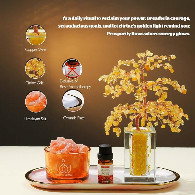 Runyangshi Citrine Crystal Tree of Life & Natural Crystal Ore Diffuser Set - Image 4