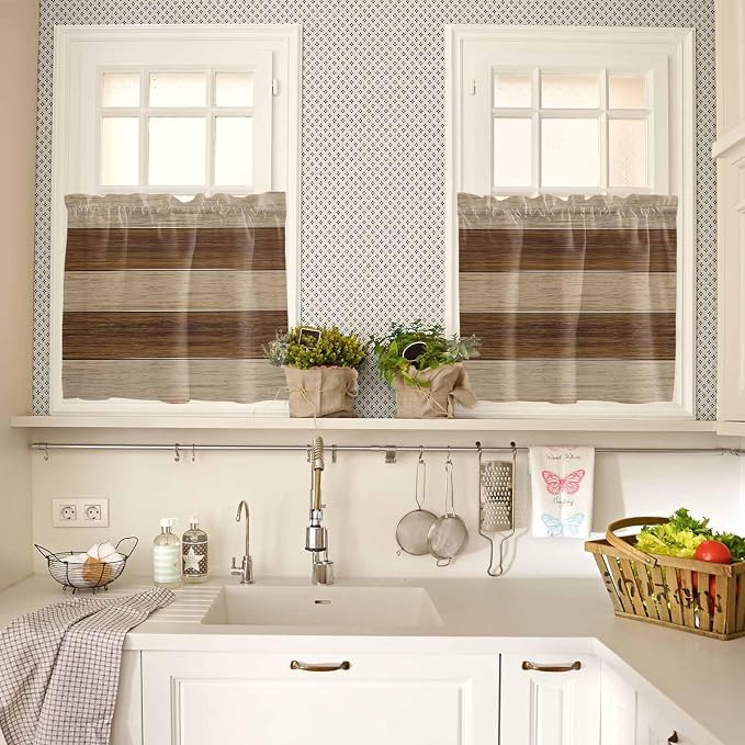 Retro Country Brown Wooden Board Window Valance Curtains, Farmhouse Gradient - Image 3