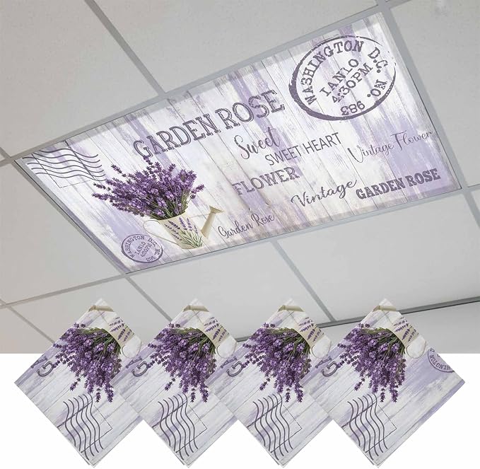 Fluorescent Light Covers for Ceiling Lights Lavender Flower Magnetic Light by Home+L6