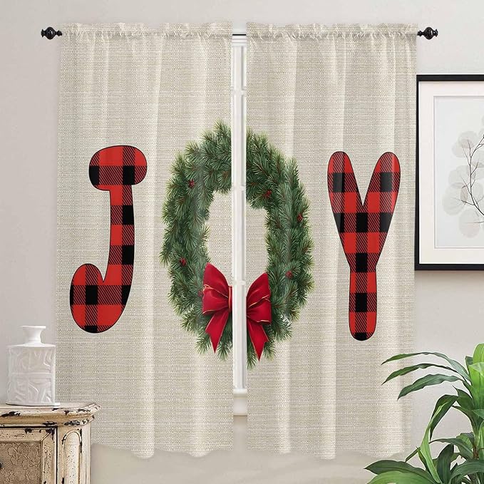 Red Green Christmas Window Curtains 72 Inch Long 2 Panel Set, Rod Pocket Long by Unknown