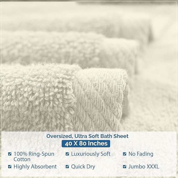 DAN RIVER Pack of 1 Bath Sheet 40x80 Inches, Extra Large Quick Dry Bath Towels, Hotel Collection Towels for Adults - Ivory
