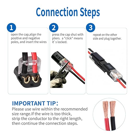 Double Wire Plug in Connector, 30 Pack, 18-22 AWG, 2Pin Lock Strip Connector - Image 3