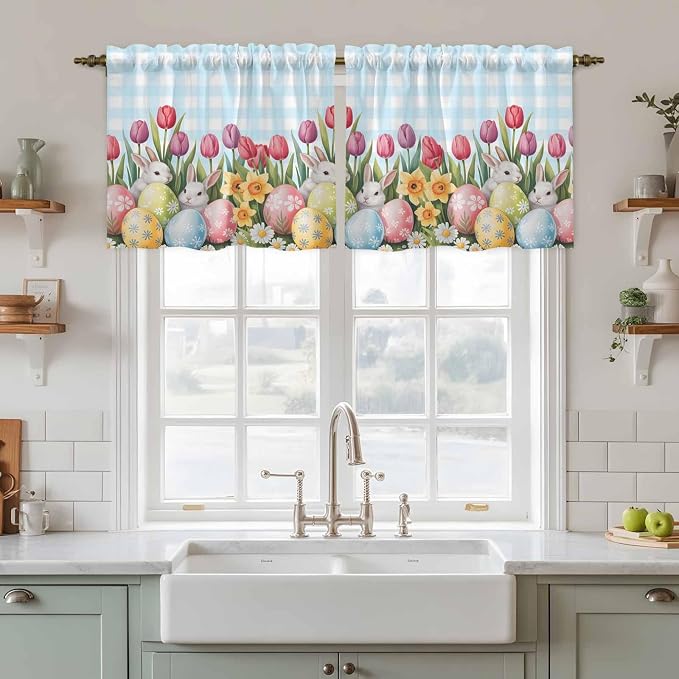 Easter Kitchen Tier Curtains 24 Inch Long 2 Panel Set, Rod Pocket Cafe Small - Image 3